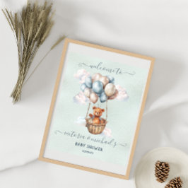 Välkommen till nalle Luftballong Baby Shower Poster