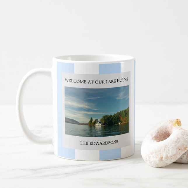Välkommen till namn-fotot i din familj i sjö kaffemugg (Med munk)