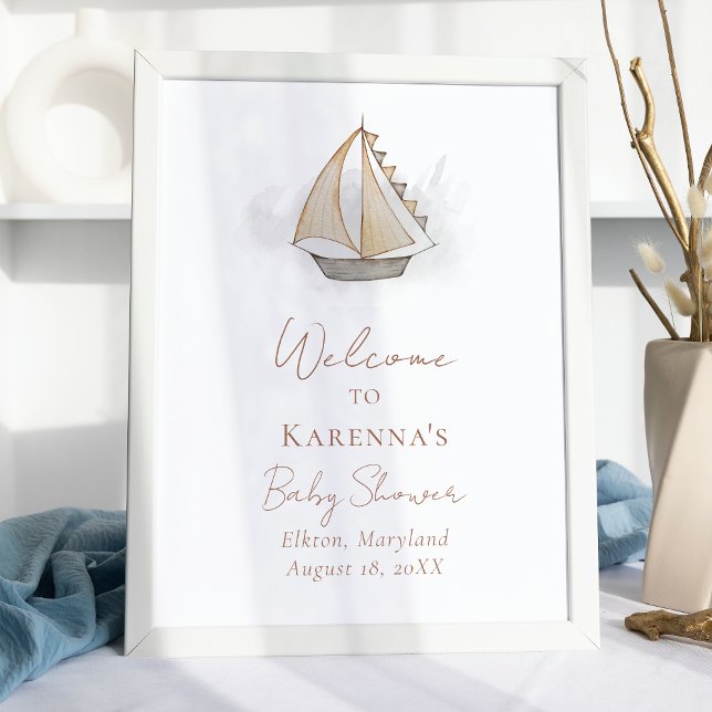 Välkommen till Nautical Äventyr White Baby Shower Poster (Skapare uppladdad)