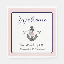 Välkommen till Nautical Bröllop Blommigt Anchor Ro Pappersservett
