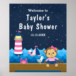 Välkommen till Nautical Girl Monkey Rosa Navy Baby Poster
