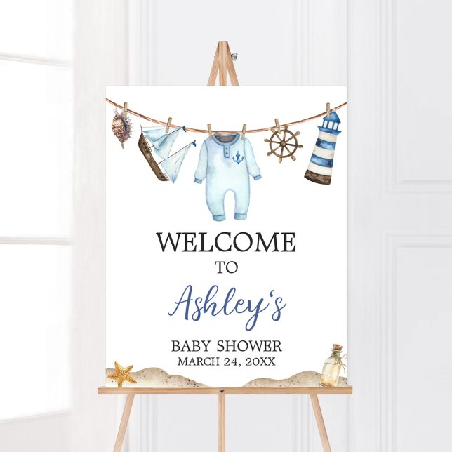 Välkommen till Nautical Sailor Ahoy Baby Shower Poster (Nautical Ahoy Baby Shower Welcome Sign)