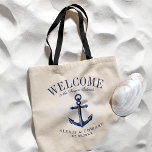 Välkommen till Nautical Stil Anchor Anpassningsbar Tygkasse<br><div class="desc">En unik uppsättning anpassningsbar tote bags som är skräddarsydd för stranden stil eller destinationsbröllop. Den innehåller en välkomsttext som följs av namn på platsen eller den person som tar emot påsen. Under detta är ett ankare i vintage stil i färg-flottan. Hela inslag på anpassadets sida genom att använda den anpassade...</div>