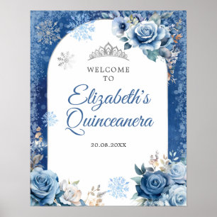 Välkommen till Navy Blue Winter Snowflake Mis Quin Poster