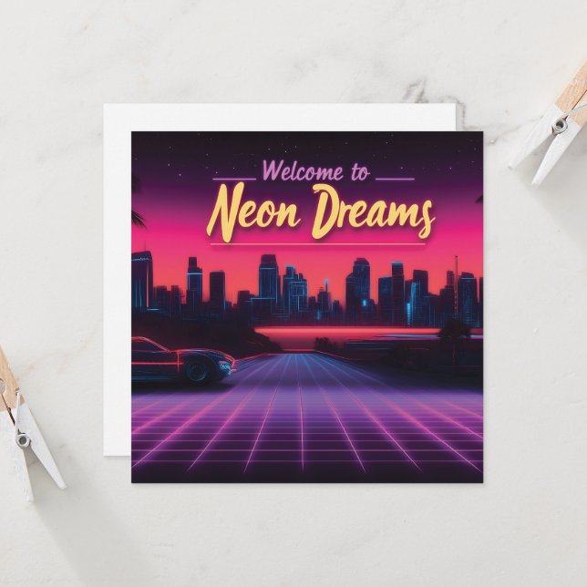 Välkommen till Neon Dreams - Retro Wave Cityscape (Fram/Back In Situ)