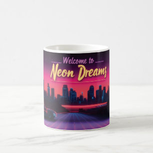Välkommen till Neon Dreams - Retro Wave Cityscape Kaffemugg