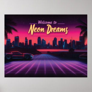 Välkommen till Neon Dreams - Retro Wave Cityscape Poster