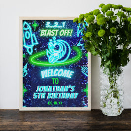 Välkommen till Neon Glowing Space Rocket Frakt Boy Poster