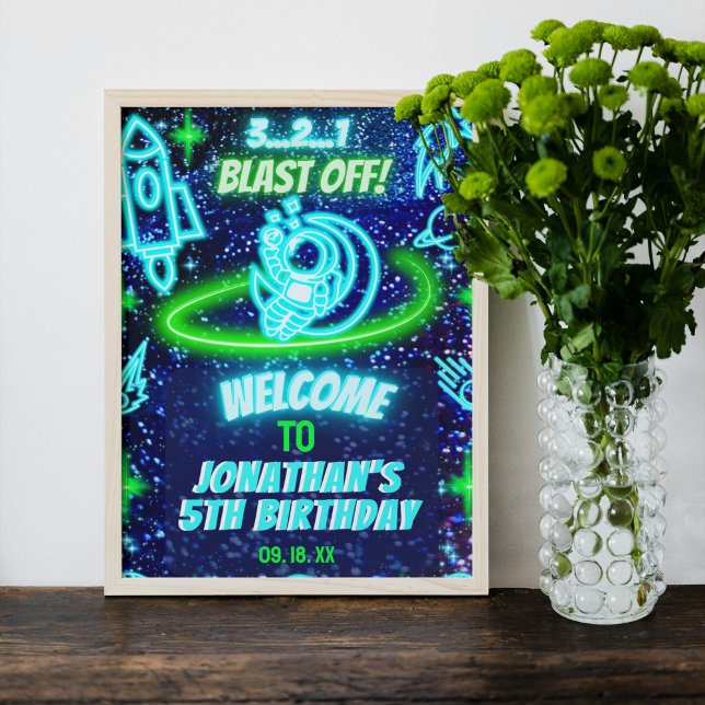 Välkommen till Neon Glowing Space Rocket Frakt Boy Poster (Skapare uppladdad)