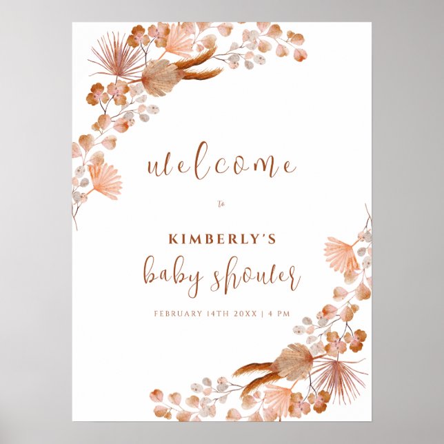 Välkommen till neutralt Wildblomma Boho Baby Showe Poster (Framsidan)