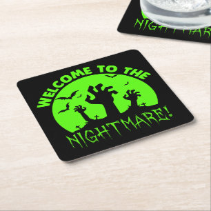 Välkommen till Nightmare Grönt Halloween Underlägg Papper Kvadrat