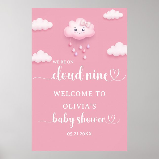 Välkommen till Nine Modern Rosa Baby Shower Poster (Framsidan)