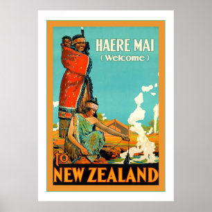 Välkommen till Nya Zeeland ~ Haere Mai ~Vintage re Poster