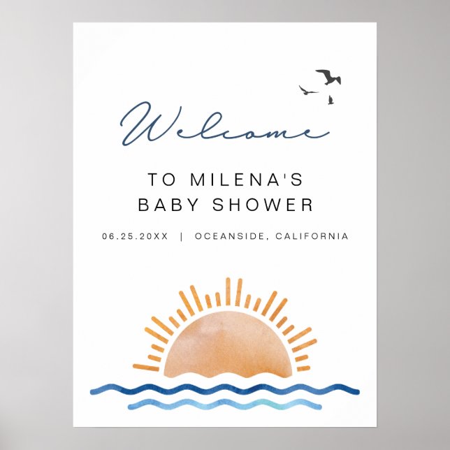 Välkommen till OCEANSIDE Beach Ocean Sunset Baby S Poster (Framsidan)