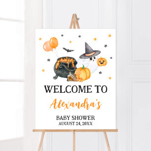 Välkommen till orange Little Boo Ghost Baby Shower Poster
