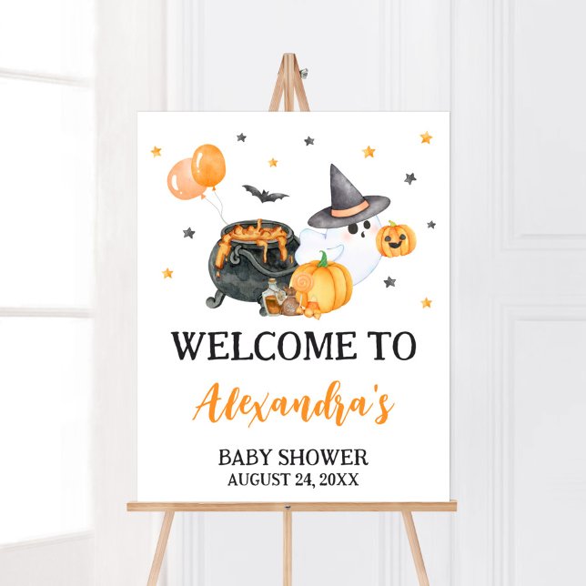 Välkommen till orange Little Boo Ghost Baby Shower Poster (Ghost Halloween Baby Shower Welcome Sign)