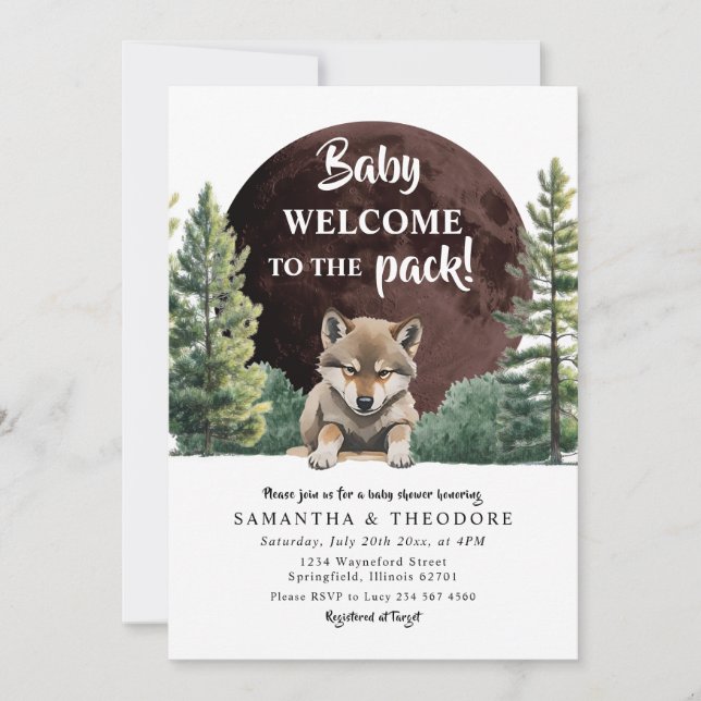Välkommen till Packs Varg Forest Boy Baby Shower Inbjudningar (Framsida)