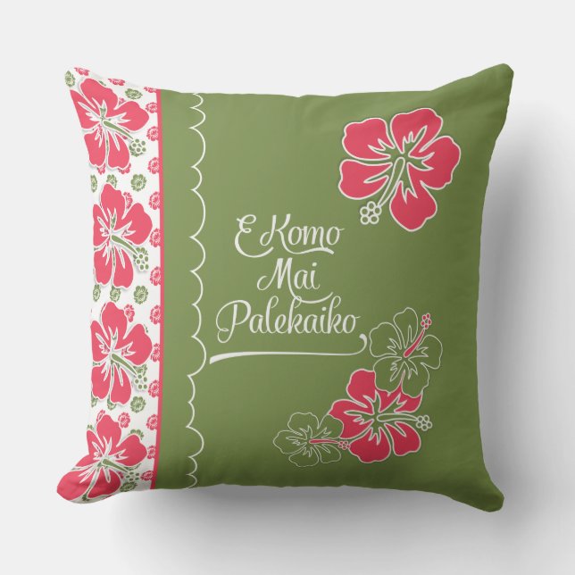 Välkommen till Paradise Hot Pink Hibiscus Hawaiian Kudde (Framsida)