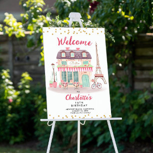 Välkommen till Paris Night Eiffel Bistro Rosa Grön Poster