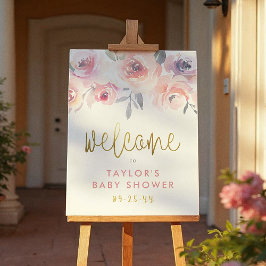 Välkommen till Pastel Rosa ros & Greenery Baby Sho Poster