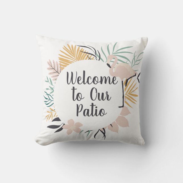 Välkommen till Patio Rosa Flamingo Kudde (Framsida)