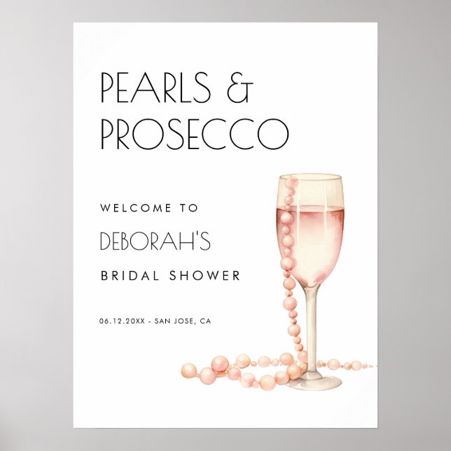 Välkommen till Pearls och Prosecco Möhippa Poster (Framsidan)