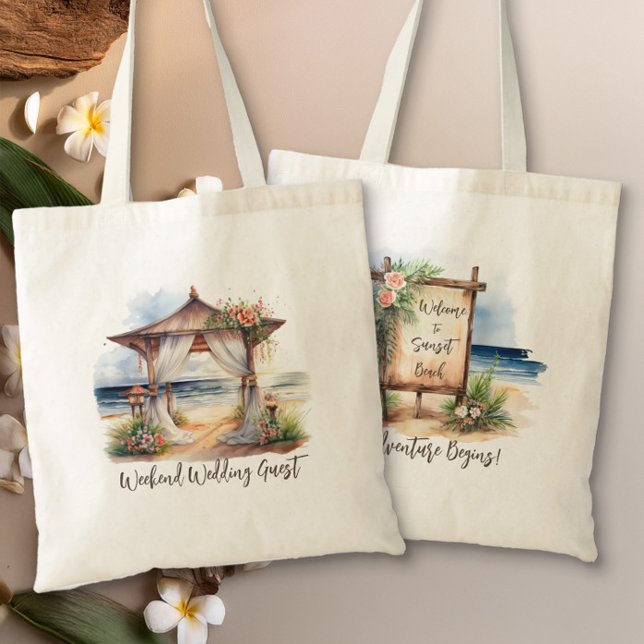 Välkommen till Personligen Helg Beach Wedding Tygkasse (Weekend Wedding Guest Welcome Bag from the Sunset Beach Wedding Collection by Darling & May)