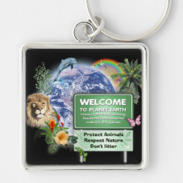 Välkommen till Planet Earth Fyrkantig Silverfärgad Nyckelring