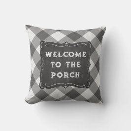 Välkommen till Porch Charcol Grått White Gingham Kudde