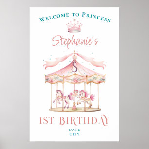 Välkommen till prinsessan Carousel Magic 1st Birth Poster