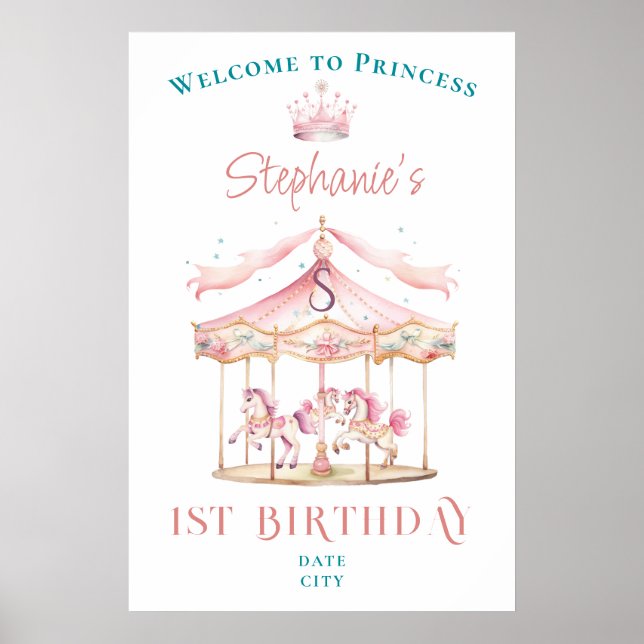 Välkommen till prinsessan Carousel Magic 1st Birth Poster (Framsidan)