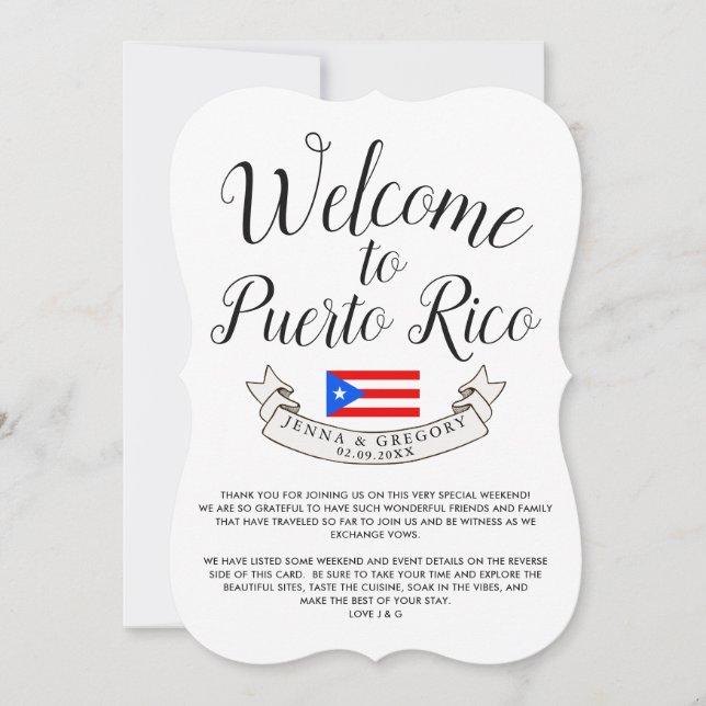 Välkommen till Puerto Rico| Destination Wedding Fa Inbjudningar (Framsida)