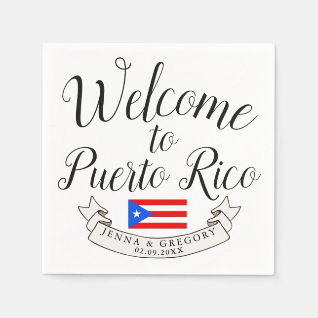 Välkommen till Puerto Rico| Destination Wedding Fa Pappersservett (Framsidan)