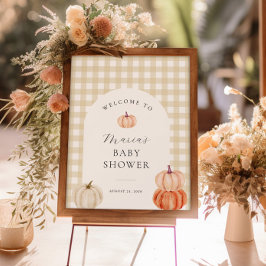 Välkommen till Pumpkin Gingham Baby Shower Poster