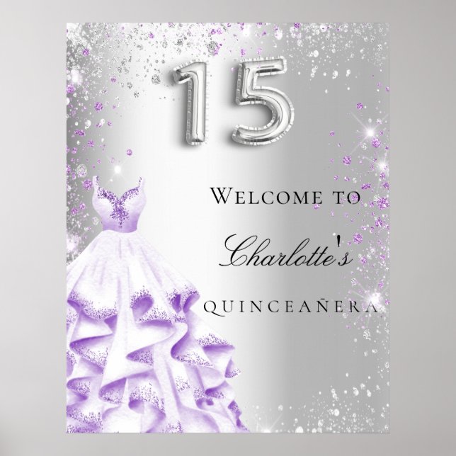 Välkommen till Quinceanera silver lila glitter Poster (Framsidan)