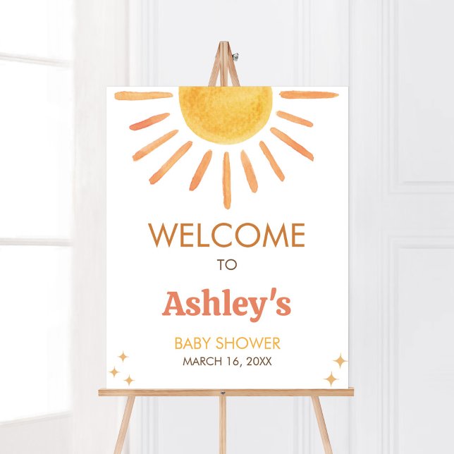 Välkommen till Retro Boho Sunshine Baby Shower Poster (Boy Boho Sunshine Baby Shower Welcome Sign)