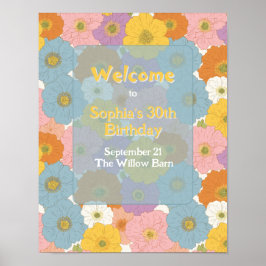 Välkommen till Retro Hippie Blommigt Birthday Poster