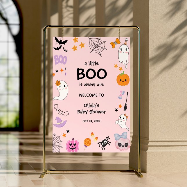 Välkommen till rosa A Little Boo Halloween Baby Sh Poster (Pink A Little Boo Halloween Baby Shower Welcome Sign )