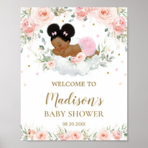 Välkommen till rosa Blommigt African American Baby Poster