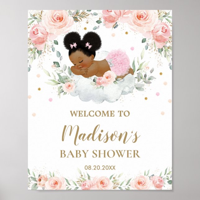 Välkommen till rosa Blommigt African American Baby Poster (Framsidan)