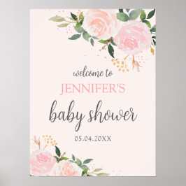 Välkommen till rosa Blommigt Baby Shower Poster