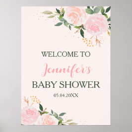 Välkommen till rosa Blommigt Baby Shower Poster