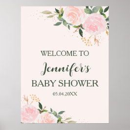 Välkommen till rosa Blommigt Baby Shower Poster
