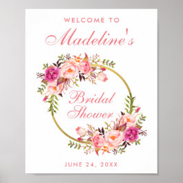 Välkommen till rosa Blommigt Guld Möhippa Välkomme Poster