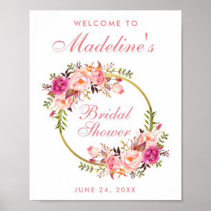 Välkommen till rosa Blommigt Guld Möhippa Välkomme Poster