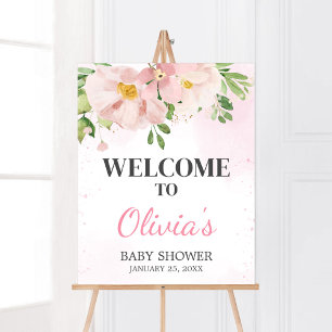 Välkommen till  Rosa Blommigt Vår Baby Shower Välk Poster