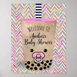 Välkommen till Rosa Boba Tea Inspired Baby Shower Poster