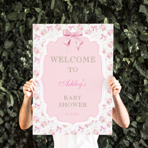 Välkommen till rosa Bow and Blommigt Girl Baby Sho Poster