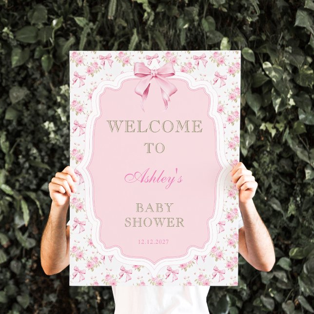 Välkommen till rosa Bow and Blommigt Girl Baby Sho Poster (Skapare uppladdad)