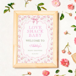 Välkommen till Rosa Bow Baby Shower kärlek Shack Poster